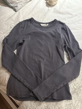 H&M Long Sleeve Crewneck Top in Slate Blue-Gray